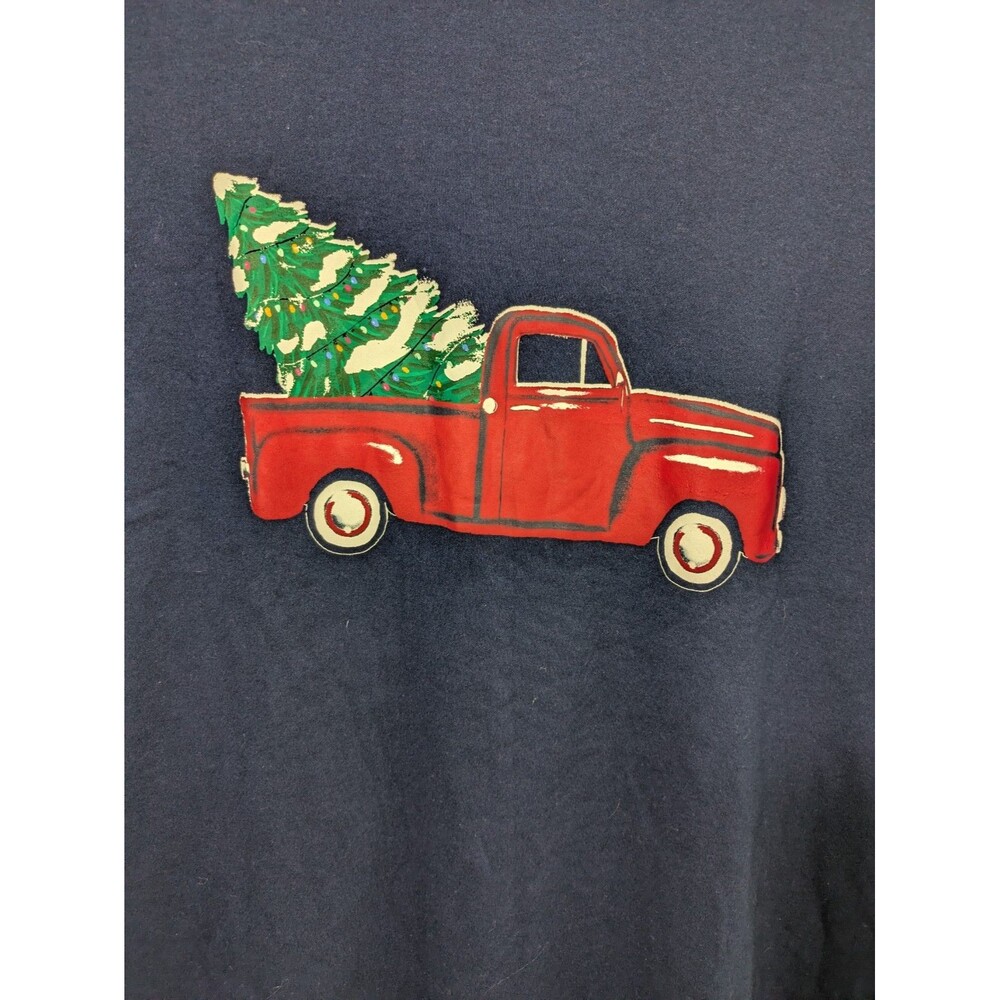 Women's Christmas Tree Red Truck Blue Long Sleeve 100% CO T-Shirt Holiday SZ S